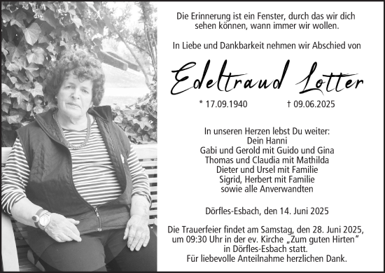 Anzeige von Edeltraud Lotter von MGO