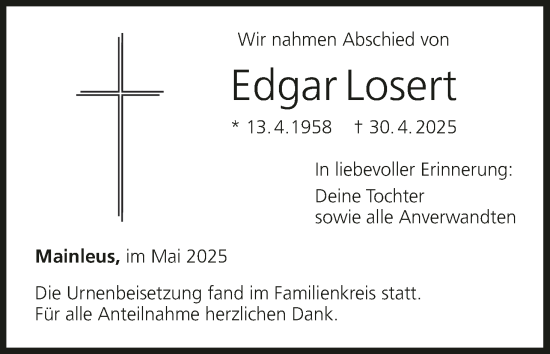 Anzeige von Edgar Losert von MGO