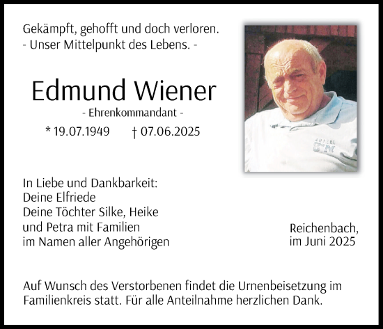 Anzeige von Edmund Wiener von MGO