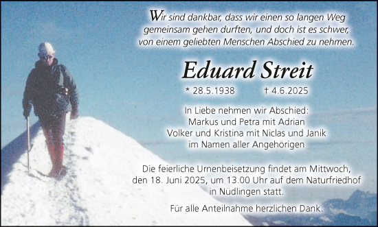 Anzeige von Eduard Streit von MGO