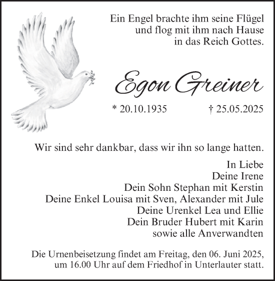 Anzeige von Egon Greiner von MGO