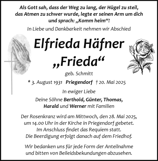 Anzeige von Elfrieda Häfner von MGO