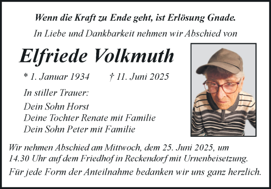 Anzeige von Elfriede Volkmuth von MGO