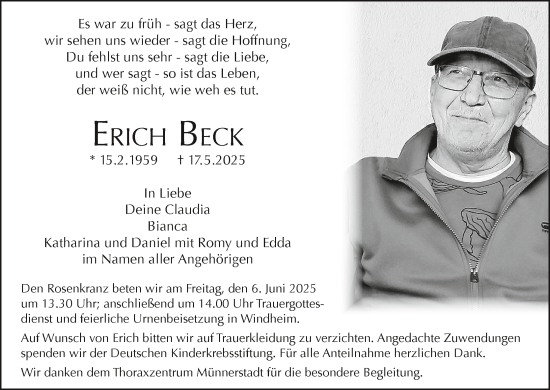 Anzeige von Erich Beck von MGO