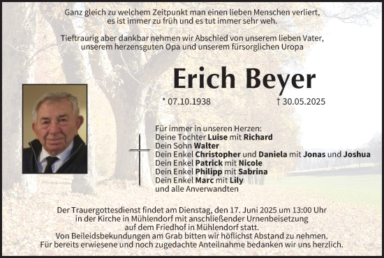 Anzeige von Erich Beyer von MGO