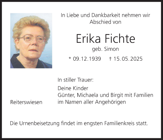 Anzeige von Erika Fichte von MGO