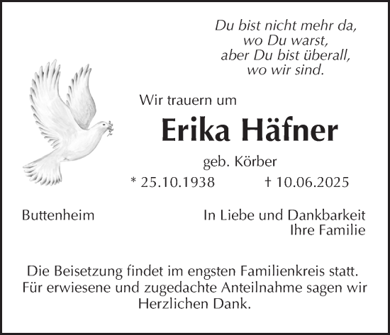 Anzeige von Erika Häfner von MGO