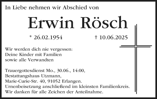 Anzeige von Erwin Rösch von MGO