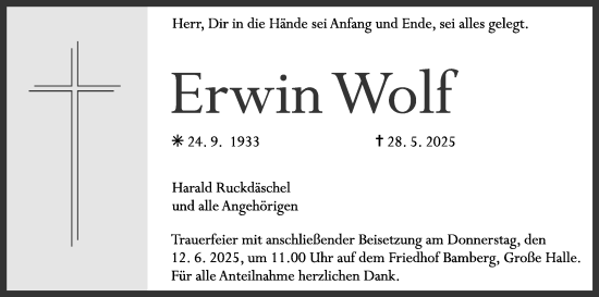 Anzeige von Erwin Wolf von MGO