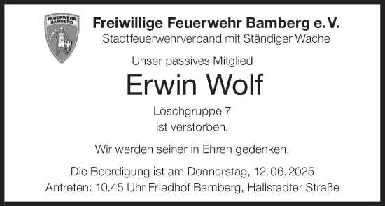 Anzeige von Erwin Wolf von MGO