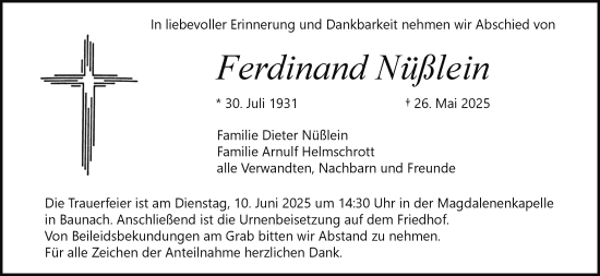 Anzeige von Ferdinand Nüßlein von MGO