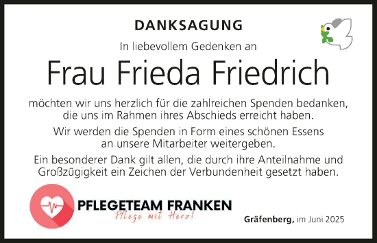 Anzeige von Frieda Friedrich von MGO