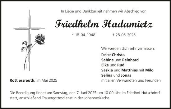 Anzeige von Friedhelm Hadamietz von MGO