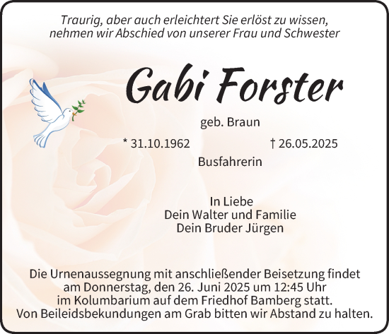 Anzeige von Gabi Forster von MGO