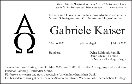 Anzeige von Gabriele Kaiser von MGO