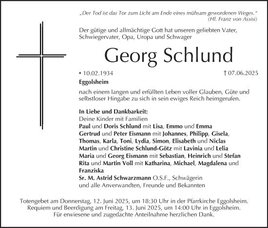 Anzeige von Georg Schlund von MGO