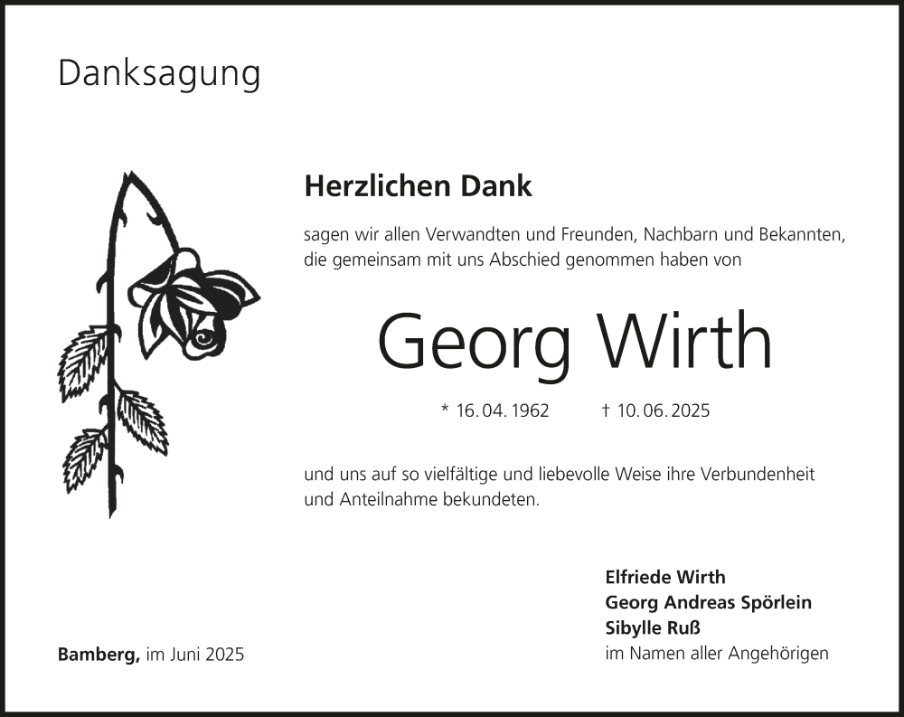  Traueranzeige für Georg Wirth vom 28.06.2025 aus MGO