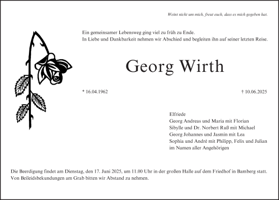 Anzeige von Georg Wirth von MGO