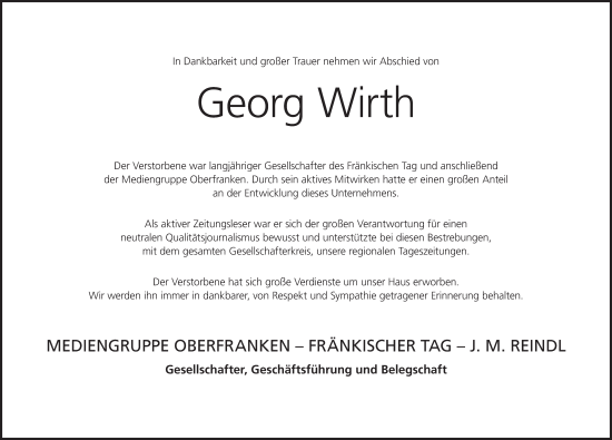 Anzeige von Georg Wirth von MGO