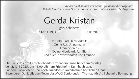 Anzeige von Gerda Kristan von MGO