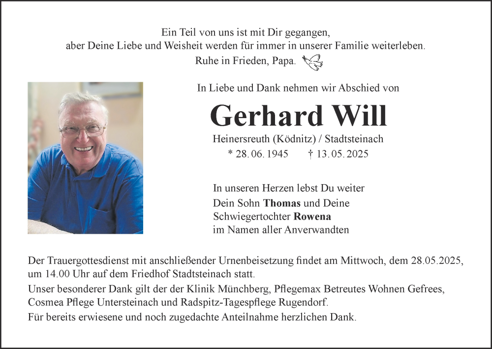  Traueranzeige für Gerhard Will vom 24.05.2025 aus MGO