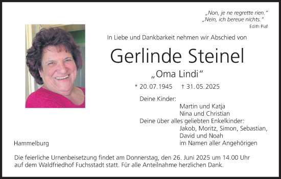 Anzeige von Gerlinde Steinel von MGO