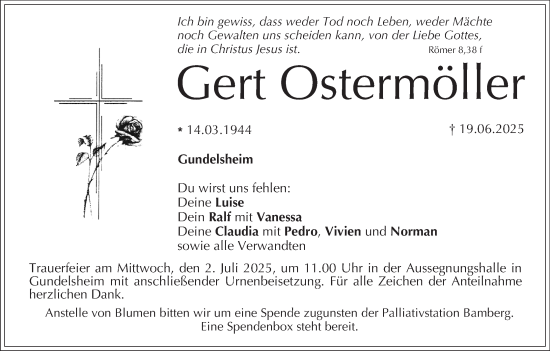 Anzeige von Gert Ostermöller von MGO