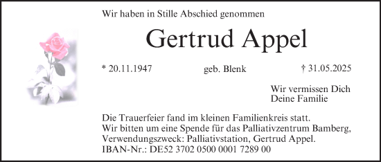 Anzeige von Gertrud Appel von MGO