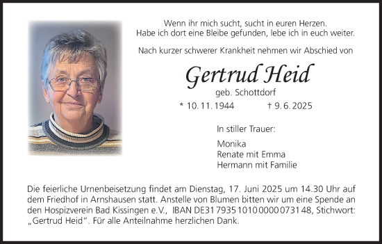 Anzeige von Gertrud Heid von MGO