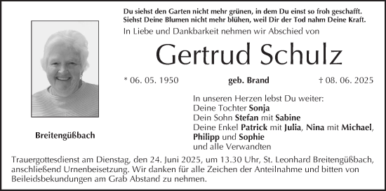 Anzeige von Gertrud Schulz von MGO