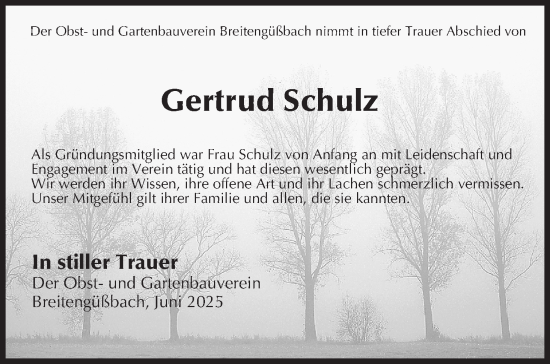 Anzeige von Gertrud Schulz von MGO