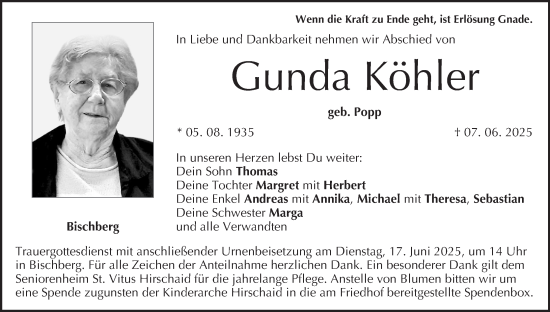 Anzeige von Gunda Köhler von MGO
