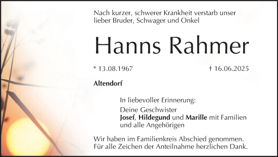 Anzeige von Hanns Rahmer von MGO