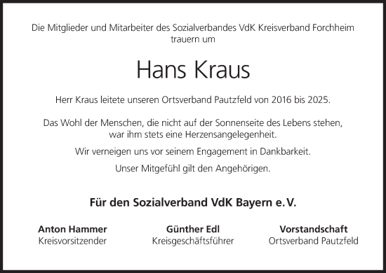 Anzeige von Hans Kraus von MGO