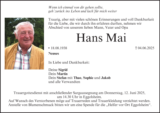 Anzeige von Hans Mai von MGO