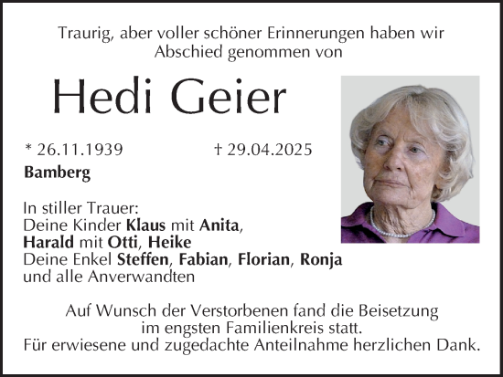 Anzeige von Hedi Geier von MGO