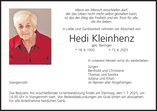 Anzeige von Hedi Kleinhenz von MGO