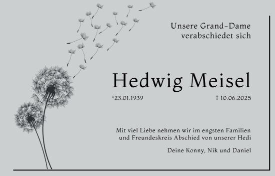 Anzeige von Hedwig Meisel von MGO