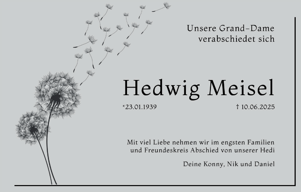  Traueranzeige für Hedwig Meisel vom 14.06.2025 aus MGO