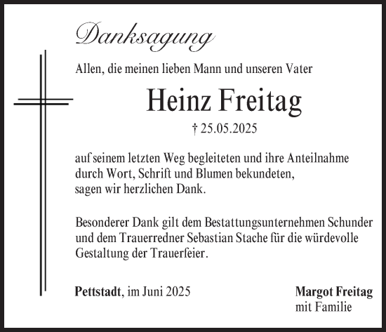 Anzeige von Heinz Freitag von MGO