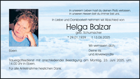 Anzeige von Helga Balzar von MGO