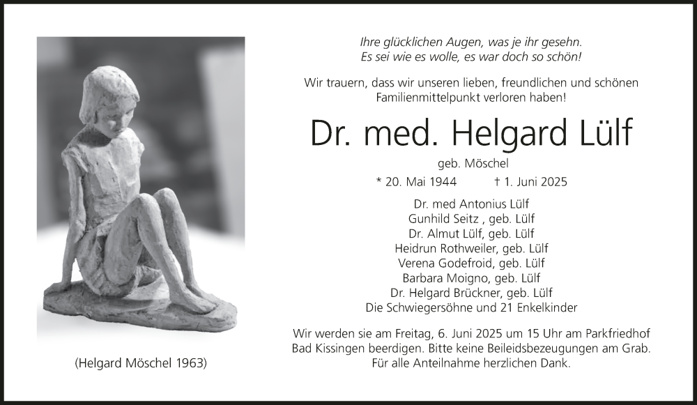  Traueranzeige für Helgard Lülf vom 03.06.2025 aus MGO
