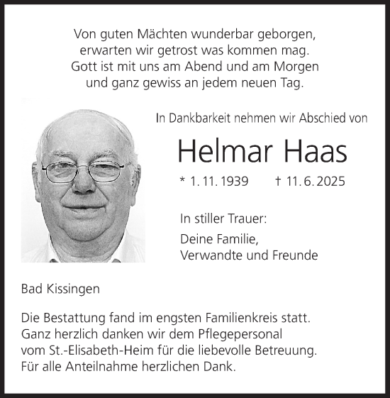 Anzeige von Helmar Haas von MGO