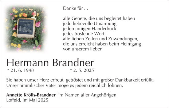 Anzeige von Hermann Brandner von MGO