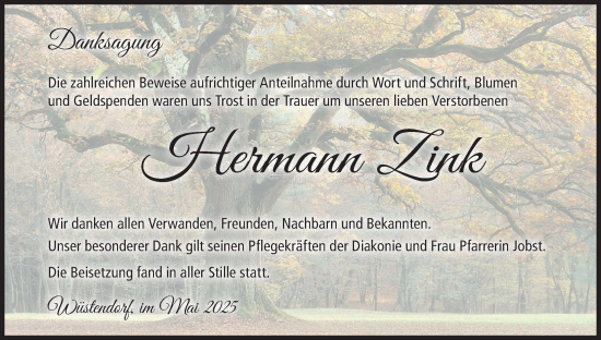 Anzeige von Hermann Zink von MGO