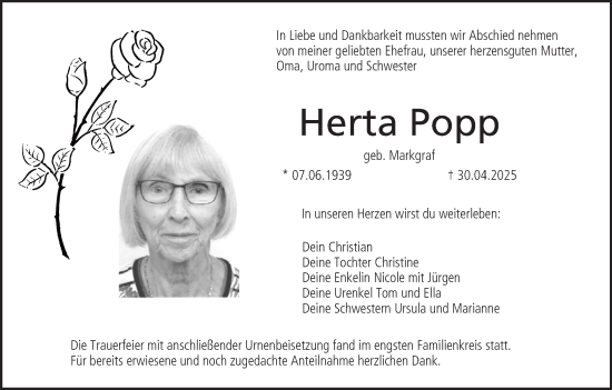 Anzeige von Herta Popp von MGO