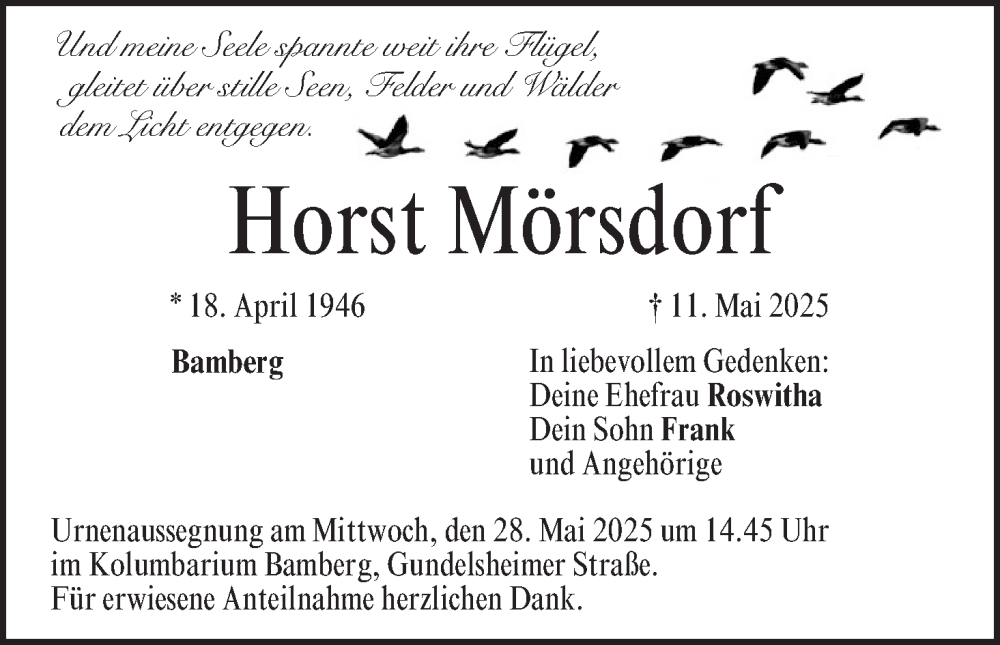  Traueranzeige für Horst Mörsdorf vom 24.05.2025 aus MGO