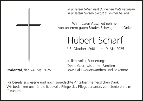 Anzeige von Hubert Scharf von MGO