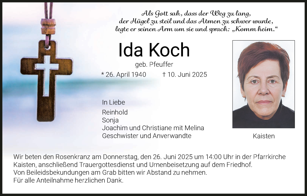  Traueranzeige für Ida Koch vom 21.06.2025 aus MGO