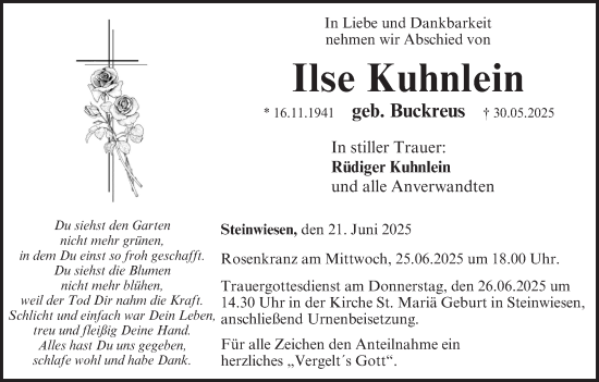 Anzeige von Ilse Kuhnlein von MGO